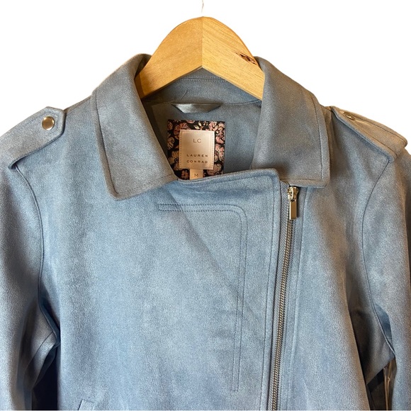 LC Lauren Conrad Suede Moto Jacket Slate Blue Women’s Size M - Picture 5 of 11